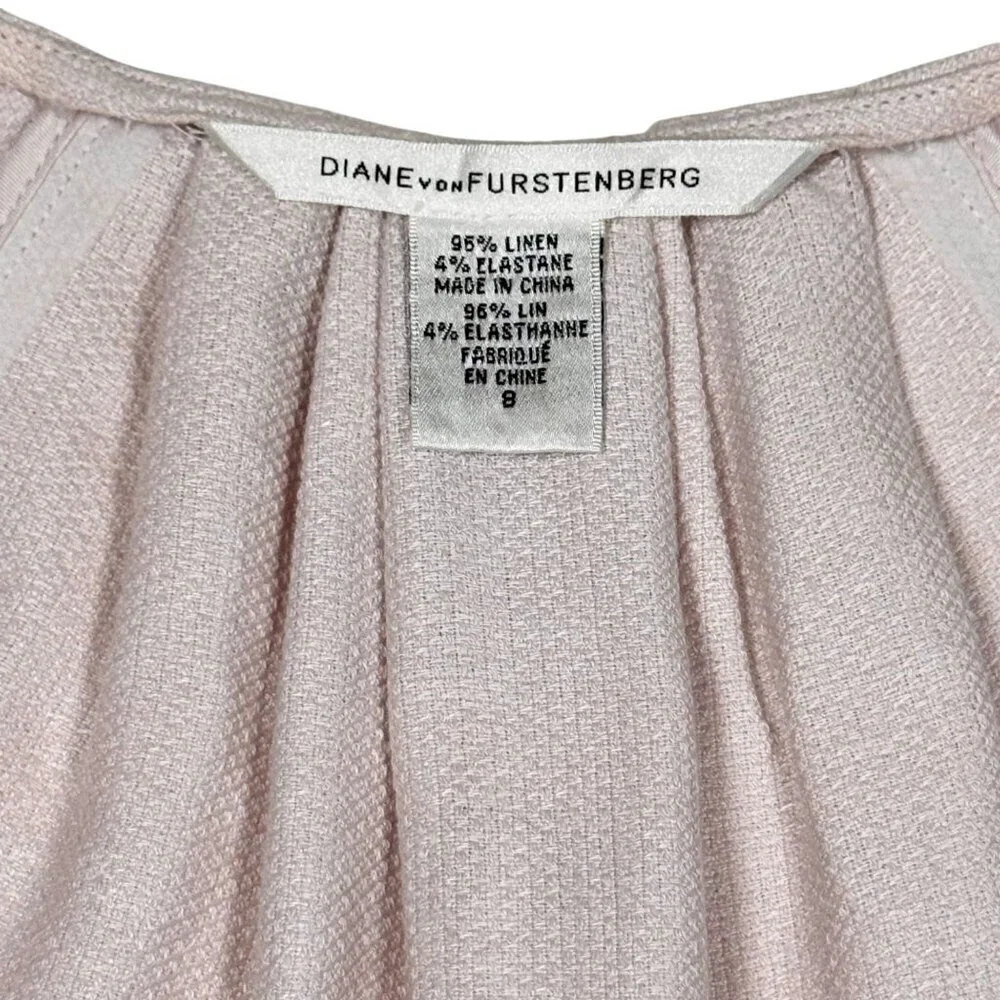 Diane Von Furstenberg Linen Wrap Dress Sz.8 Lilac Short Sleeve Minimalist Preppy - Picture 5 of 13